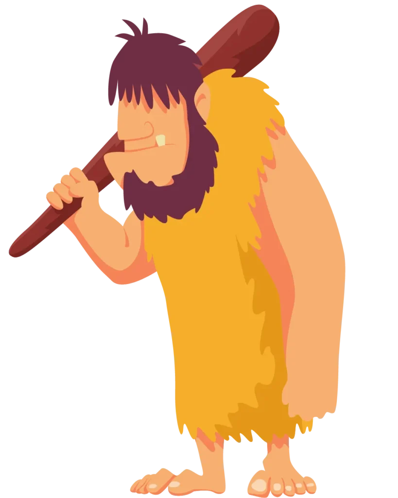 A cartoon caveman holding a stick